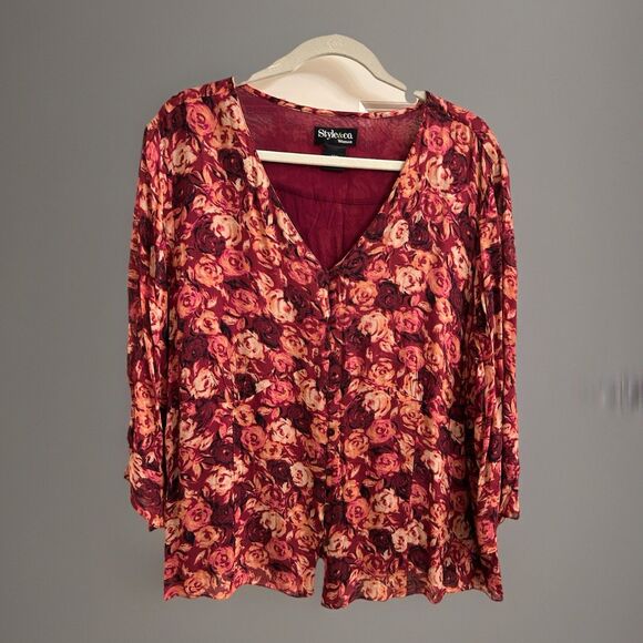 Style & Co Romantic Floral Empire Chiffon Lined Blouse Plus Size 2X Boho 2.0 - Picture 1 of 3